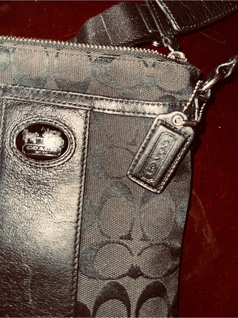 Coach Black Signature Crossbody with Leather Stripe 2010 - Picture 2 of 8